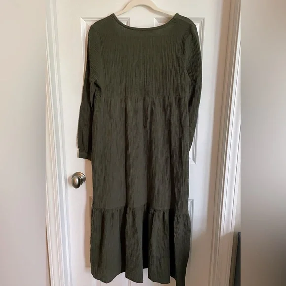 7 For All Mankind Dark Olive Long Sleeve Dress - Picture 5 of 6